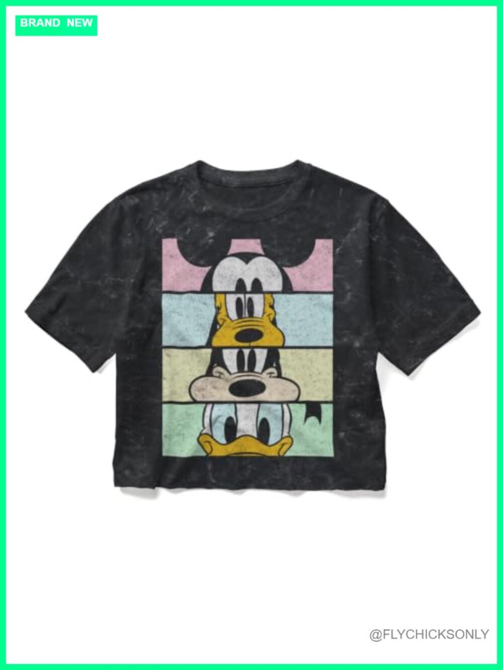 Disney Characters Mineral Wash Cotton Crop Tee Crew Neck Short Sleeve